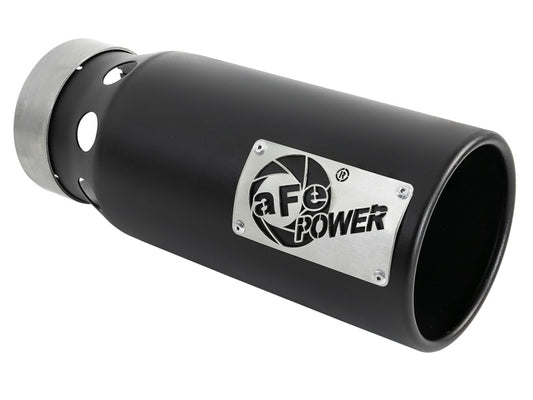 aFe SATURN 4S 4in SS Intercooled Exhaust Tip - Black 4in In x 5in Out x 12in L Bolt-On - eliteracefab.com