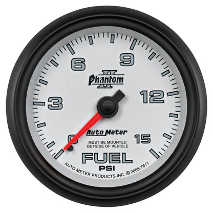 Autometer Phantom II 2-5/8in 0-15PSI Mechanical Fuel Pressure Gauge 7811