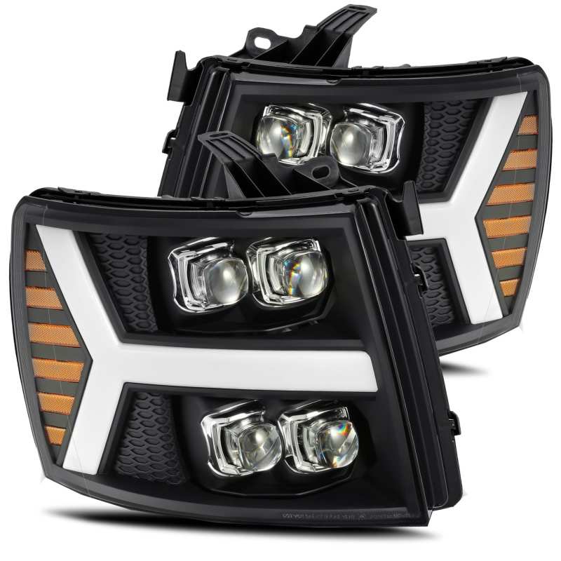 AlphaRex 07-13 Chevy 1500HD NOVA LED Proj Headlights Plank Style Matte Blk w/Activ Light/Seq Signal - eliteracefab.com