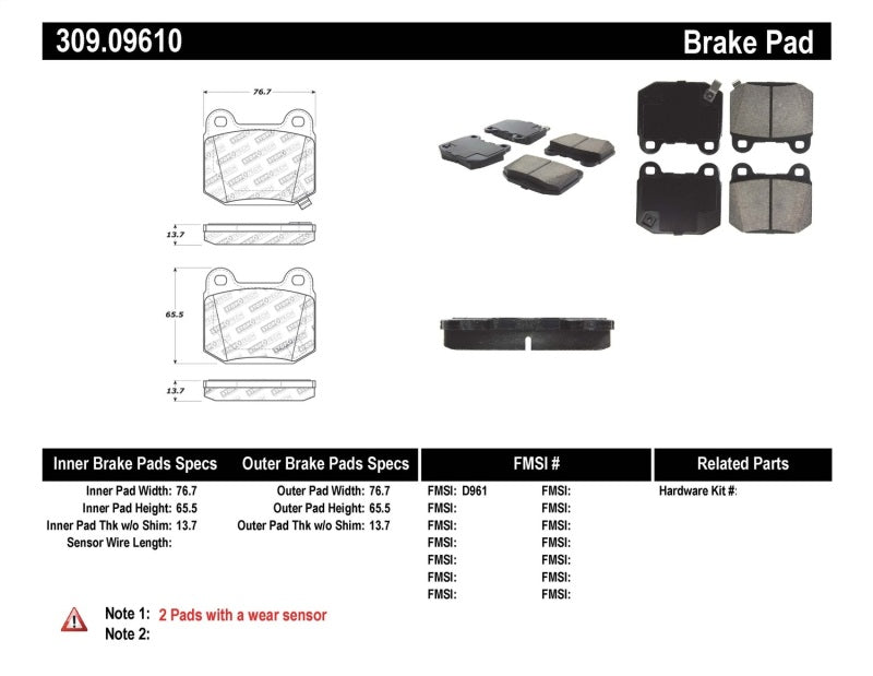 STOPTECH PERFORMANCE ST-22 2-PISTON REAR CALIPER BRAKE PADS, 309.09610 - eliteracefab.com