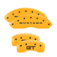 Load image into Gallery viewer, MGP 4 Caliper Covers Engraved Front &amp; Rear Cobra Yellow Finish Black Char 2003 Ford Mustang MGP