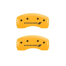 Load image into Gallery viewer, MGP 4 Caliper Covers Engraved Front &amp; Rear With stripes/Dodge Yellow finish black ch MGP