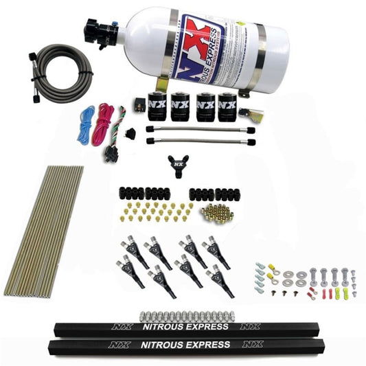 Nitrous Express Pro-Shk/Gas (200-600 HP) 4 Solenoids w/ Rails And 10 lb Bottle - 91006-10