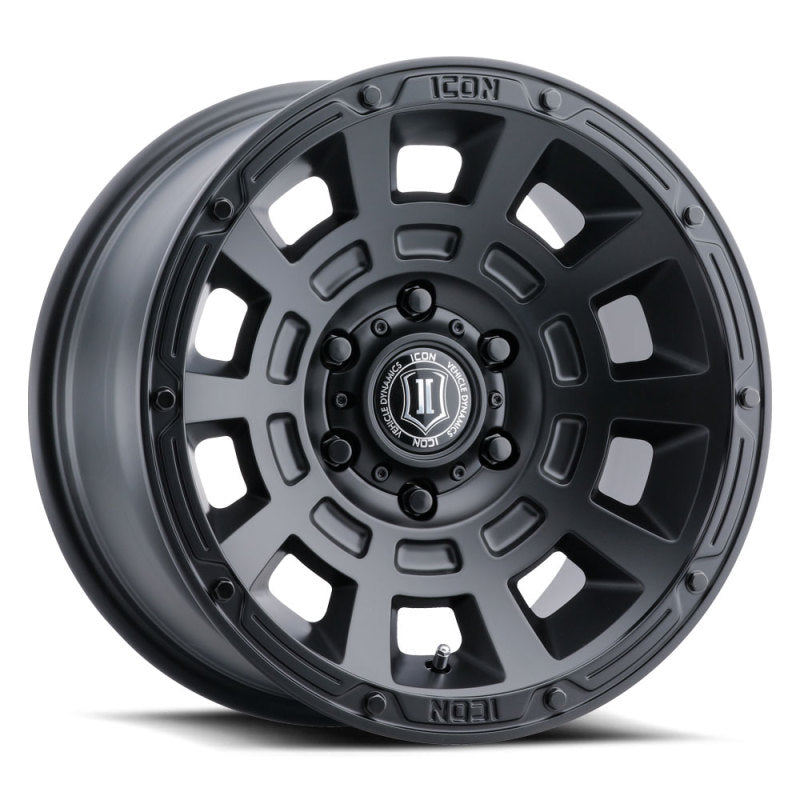 ICON Thrust 17x8.5 6x5.5 0mm Offset 4.75in BS Satin Black Wheel - eliteracefab.com