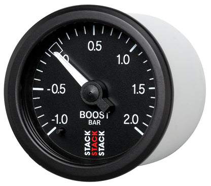 Autometer Stack 52mm -1 to +2 Bar T-Fitting 0.187in Barb (M) Mechanical Boost Pressure Gauge - Black ST3111