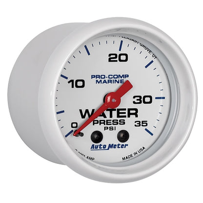 Autometer Marine White 2-1/16in 35 PSI Mechanical Water Pressure Gauge 200772