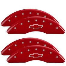 Load image into Gallery viewer, MGP 4 Caliper Covers Engraved Front &amp; Rear Bowtie Red finish silver ch MGP