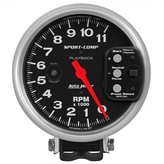Autometer Sport-Comp Tachometer 5in 11K RPM Pedestal with RPM playback 3967