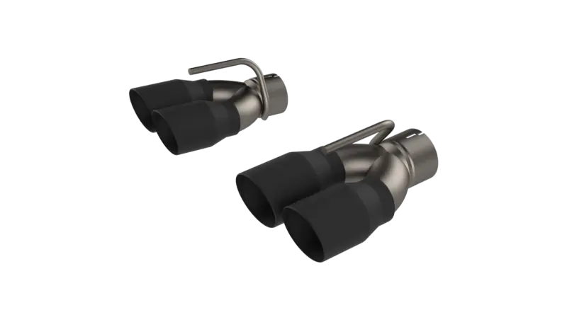 QTP 15-18 Dodge Challenger 6.2L/6.4L 304SS Screamer Exhaust 3in Quad Tip Adapter w/Black Tips - eliteracefab.com