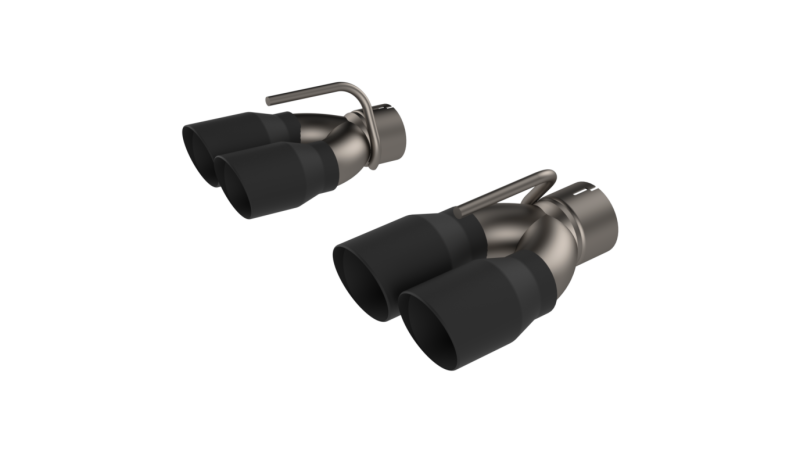 QTP 15-18 Dodge Challenger 6.2L/6.4L 304SS Screamer Exhaust 3in Quad Tip Adapter w/Black Tips - eliteracefab.com