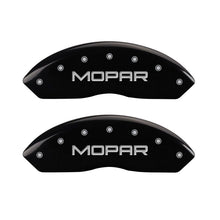 Load image into Gallery viewer, MGP 4 Caliper Covers Engraved Front &amp; Rear MOPAR Black finish silver ch