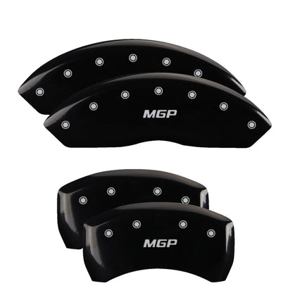MGP 4 Caliper Covers Engraved Front & Rear MGP Black Finish Silver Char 2019 GMC Arcadia MGP