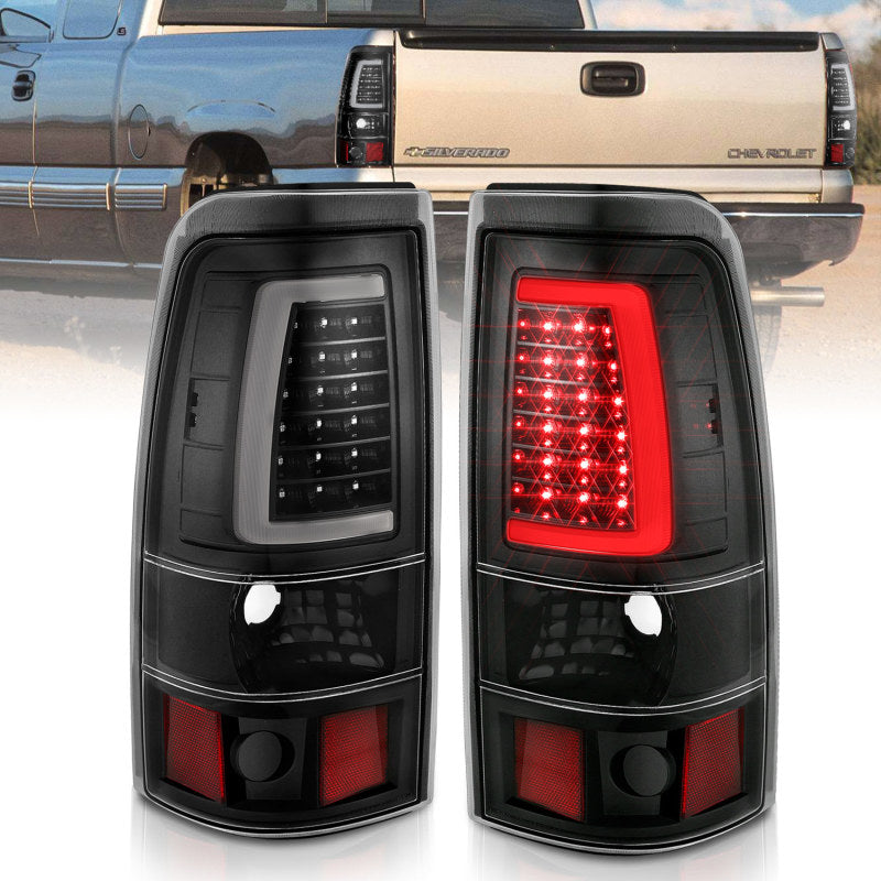 ANZO 1999-2002 Chevy Silverado 1500 LED Taillights Plank Style Black w/Clear Lens - eliteracefab.com