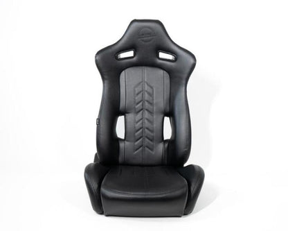 NRG Reclinable Sport Seats (Pair) The Arrow Black Vinyl w/ Pressed NRG logo w/ Black Stitch - RSC-810BK L/R