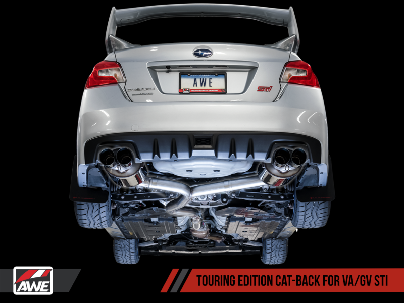 AWE Tuning Subaru STI VA / WRX GV / STI GV Sedan Touring Edition Exhaust - Chrome Silver Tip (102mm) - eliteracefab.com