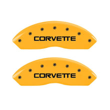 Load image into Gallery viewer, MGP 4 Caliper Covers Engraved F &amp; R C4/Corvette Yellow Finish Black Char 1988 Chevrolet Corvette MGP