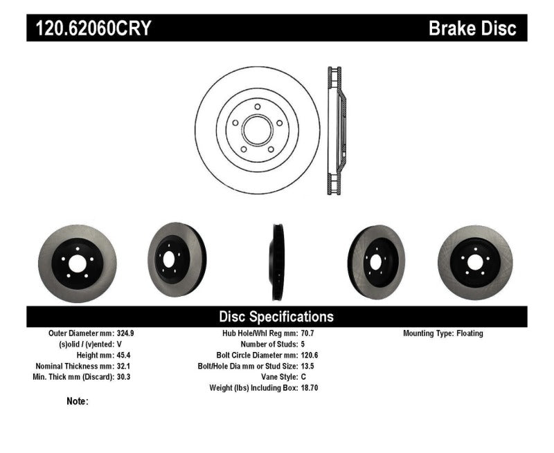 Stoptech 97-04 Chevy Corvette Right Front CRYO-STOP Rotor Stoptech