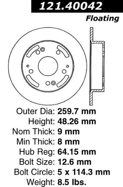 CENTRIC 02-06 ACURA RSX STANDARD REAR BRAKE ROTOR, 121.40042 - eliteracefab.com