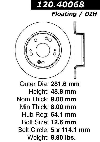 CENTRIC 08-10 HONDA ACCORD EX/EX-L/LX/LX-P/LX+ REAR PERFORMANCE ROTOR, 120.40068 - eliteracefab.com