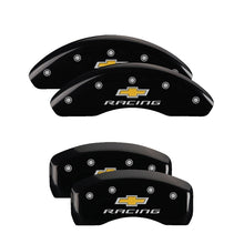 Load image into Gallery viewer, MGP 2 Caliper Covers Engraved Front Bowtie Yellow Finish Black Char 1999 Chevrolet Tahoe MGP