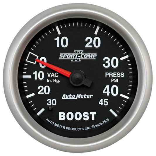 Autometer Sport-Comp II VAC/Boost 2 5/8in 30 IN HG-45PSI Mechanical Gauge 7608