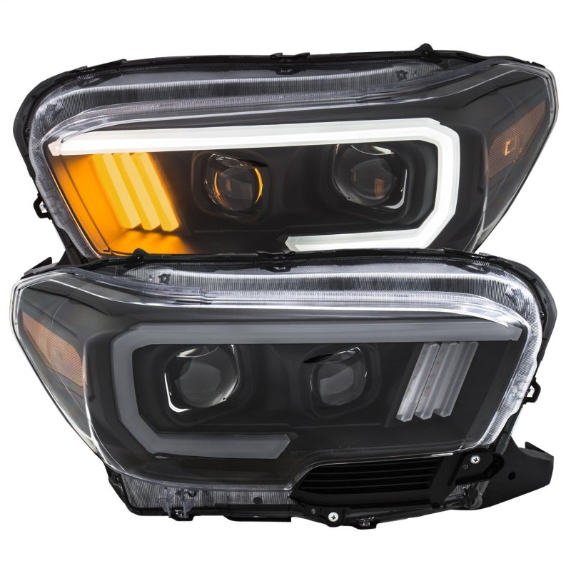 ANZO USA Toyota Tacoma Projector Headlights w/ Plank Style Design Black / Amber w/ DRL; 2016-2018 - eliteracefab.com