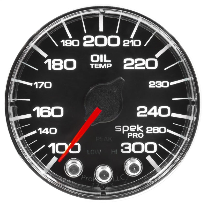 Autometer Spek-Pro Gauge Oil Temp 2 1/16in 300f Stepper Motor W/Peak & Warn Blk/Chrm P322318