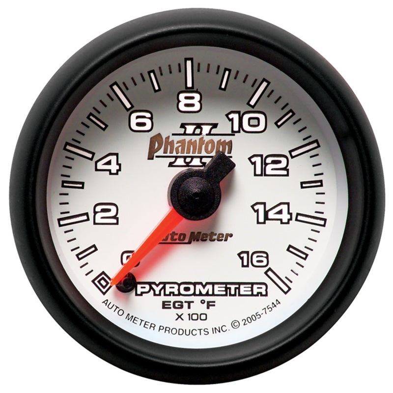 Autometer Phantom II 52.4mm Full Sweep Electronic 0-1600 Def F EGT/Pyrometer Gauge