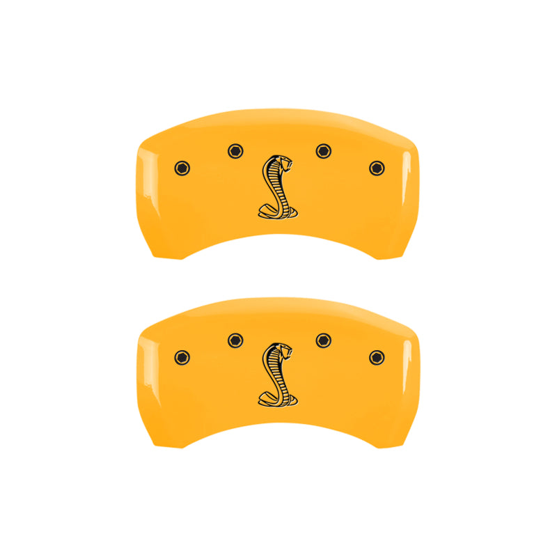 MGP 4 Caliper Covers Engraved Front & Rear Tiffany Snake Yellow Finish Black Char 2005 Ford Mustang MGP