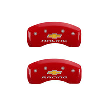 Load image into Gallery viewer, MGP 4 Caliper Covers Engraved Front &amp; Rear Chevy Racing Red Finish Silver Char 2019 Chevrolet Malibu MGP