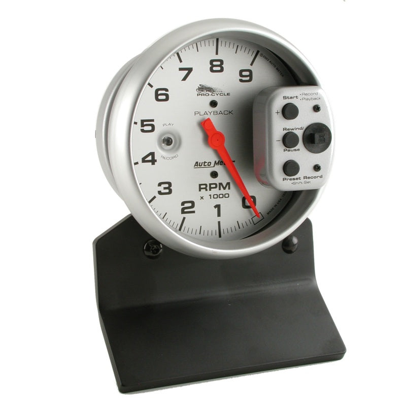 Autometer Pro-Cycle Gauge Tach 5in 9K Rpm Pedestal W/ Rpm Playback Silver Pro-Cycle 19264