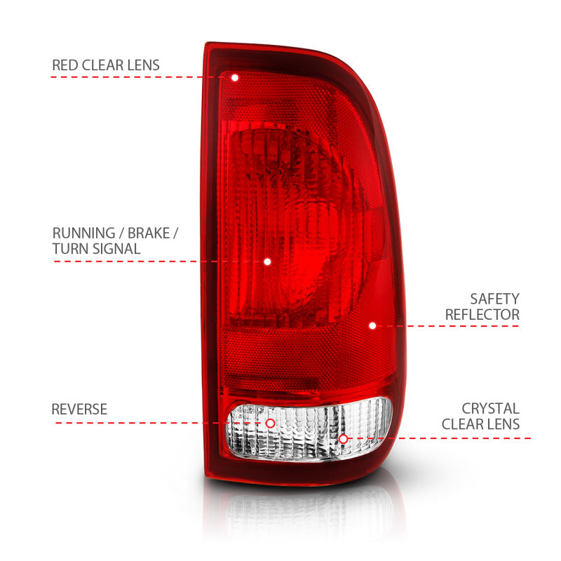 ANZO 1997-2003 Ford F-150 Taillight Red/Clear Lens (OE Replacement) - eliteracefab.com