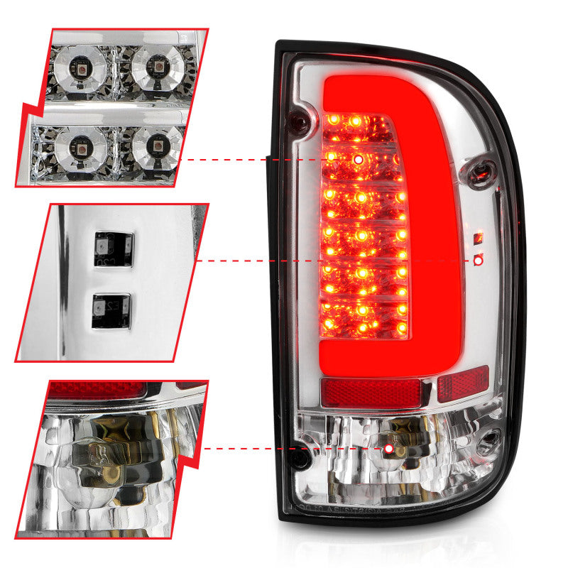 ANZO 1995-2004 Toyota Tacoma LED Taillights Chrome Housing Clear Lens (Pair) - eliteracefab.com