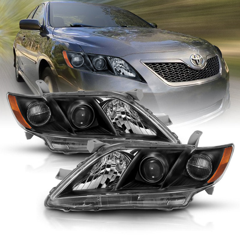 ANZO 2007-2009 Toyota Camry Projector Headlight Black Amber - eliteracefab.com