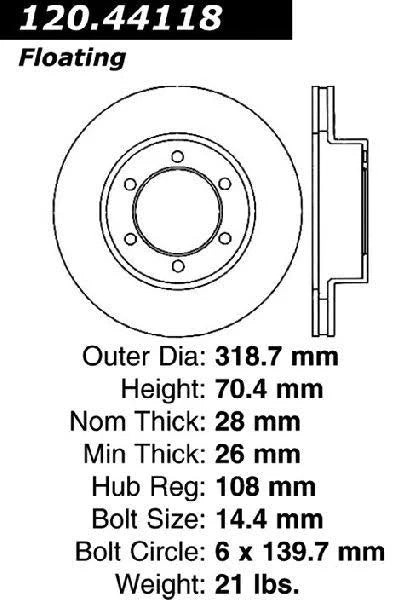 CENTRIC TOYOTA SEQUOIA / TUNDRA FRONT PERFORMANCE ROTOR, 120.44118 - eliteracefab.com