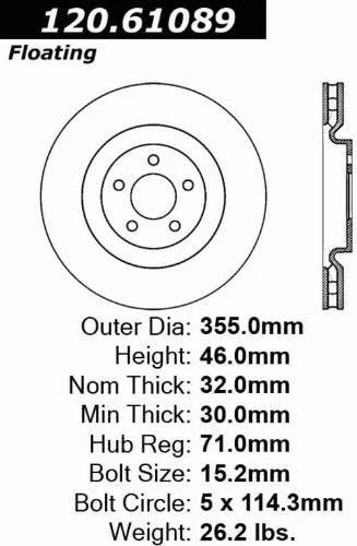 CENTRIC PERFORMANCE 07-10 FORD MUSTANG SHELBY FRONT BRAKE ROTOR, 120.61089 - eliteracefab.com