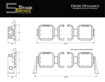 Diode Dynamics SS5 Pro Universal CrossLink 6-Pod Lightbar - White Combo