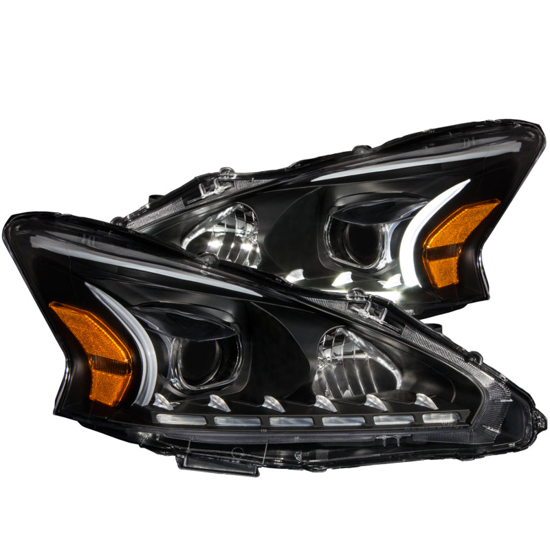 ANZO USA Nissan Altima Projector Headlights W/ Plank Style Design Black; 2013-2014 - eliteracefab.com