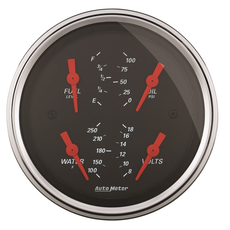 Autometer Designer Black 3.375in Quad Gauge - Fuel Level / Oil Pressure / Water Temp. / Voltmeter 1414