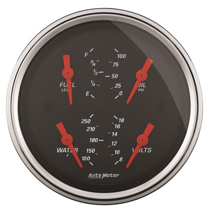 Autometer Designer Black 3.375in Quad Gauge - Fuel Level / Oil Pressure / Water Temp. / Voltmeter 1414