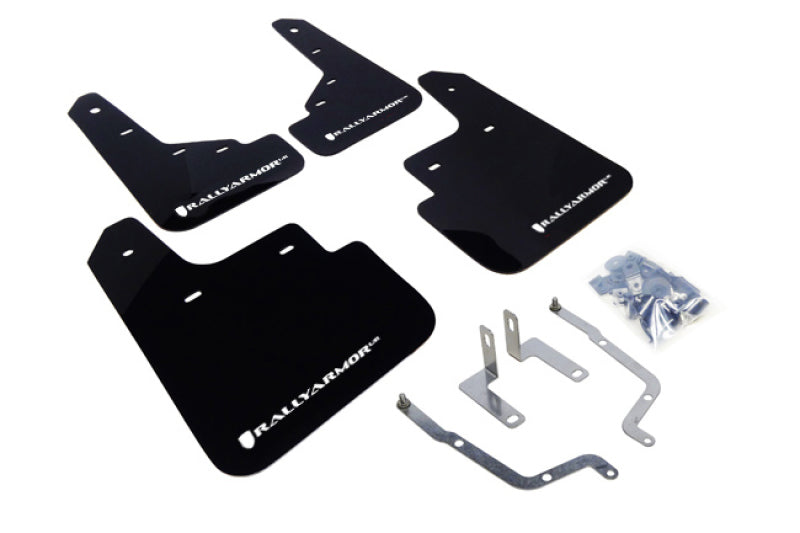 Rally Armor UR Mudflaps Urethane - Mazda 3 2014-2015 - Black/White - eliteracefab.com