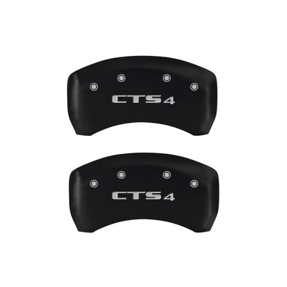 MGP 4 Caliper Covers Engraved Front Cursive/Cadillac Engraved Rear CTS4 Red finish silver ch MGP