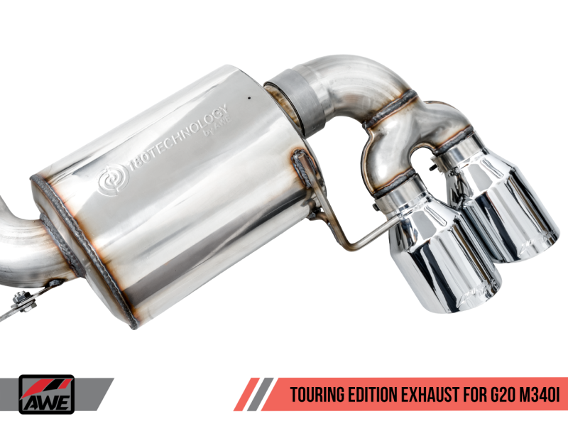 AWE Tuning 2019+ BMW M340i (G20) Non-Resonated Touring Edition Exhaust - Quad Chrome Silver Tips - eliteracefab.com