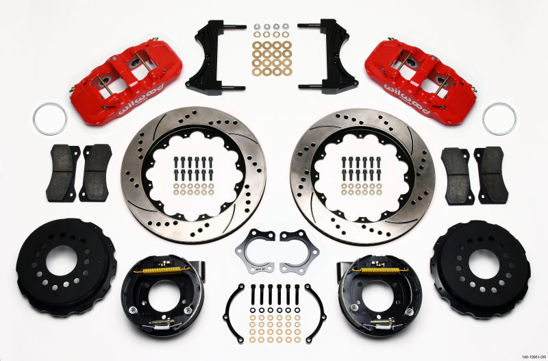 Wilwood AERO4 Rear P-Brake Kit 14.00in Drill Red Mopar/Dana 2.36in Off w/Snap Ring Brng Wilwood