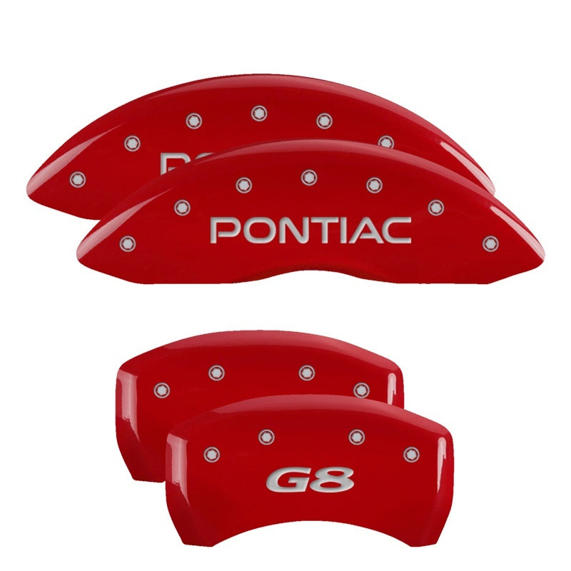 MGP 4 Caliper Covers Engraved Front Pontiac Engraved Rear G8 Red finish silver ch - eliteracefab.com