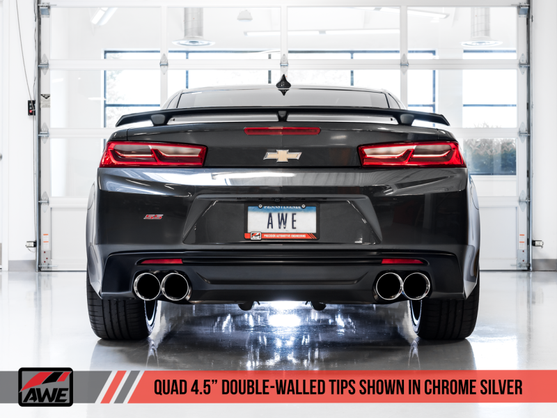 AWE Tuning 16-19 Chevrolet Camaro SS Axle-back Exhaust - Track Edition (Quad Chrome Silver Tips) - eliteracefab.com