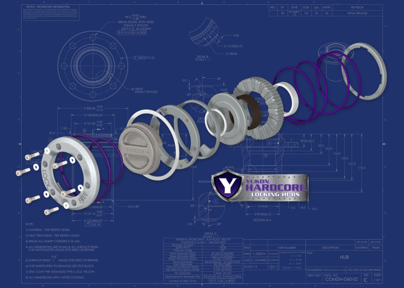 Yukon Gear Hardcore Locking Hub Set For GM 8.5in Front & Dana 44 / 19 Spline - eliteracefab.com