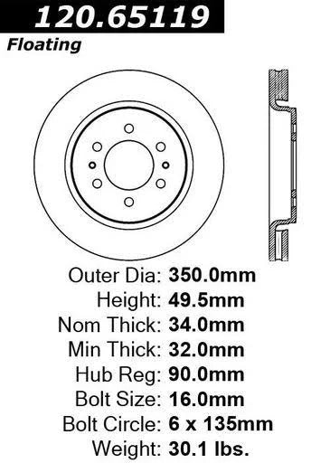 CENTRIC PERFORMANCE BRAKE ROTOR, 120.65119 - eliteracefab.com