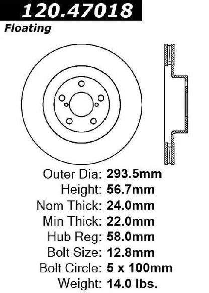 CENTRIC 02-07 WRX FRONT PERFORMANCE ROTOR, 120.47018 - eliteracefab.com