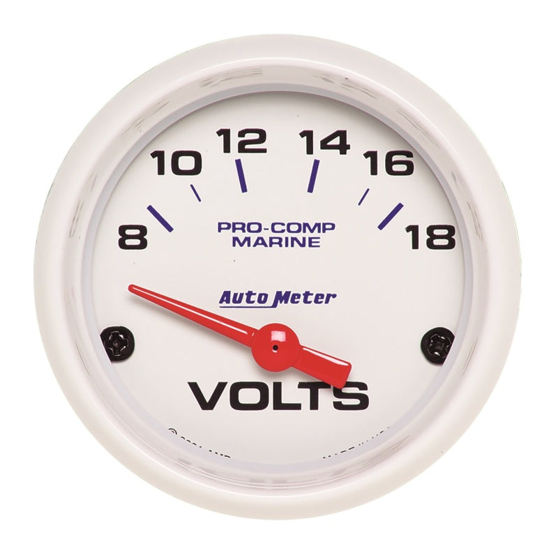 Autometer Marine White 2-1/16in 18V Electric Voltmeter Gauge 200756
